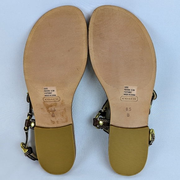 Coach Raiven Sandal Leather Flat Thong Ankle Strap Goldtone Tobacco 8.5 NWOB - Picture 12 of 14